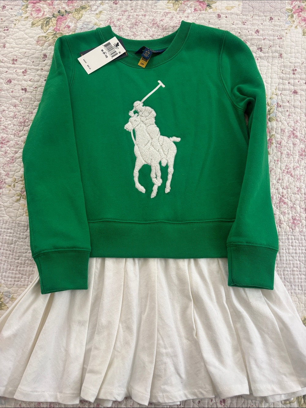 Ralph Lauren Girls' Green Sweatshirt with White Polo Player